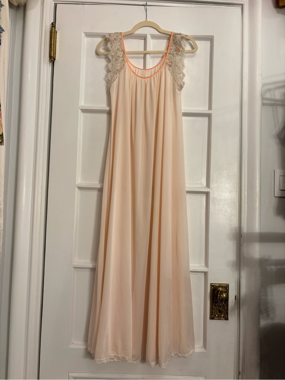 Baby Pink Maxi Nightgown with Lace Trim